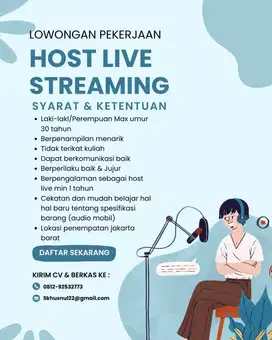 DICARI PEREMPUAN/LAKI LAKI UNTUK HOST LIVE ONLINE SHOP