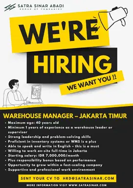 Warehouse Manager – Jakarta timur