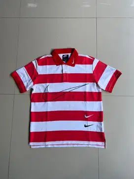 Nike Red White Striped Swoosh Logo Men's Polo Shirt
