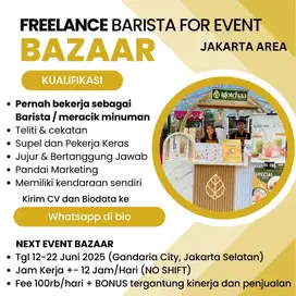Lowongan untuk FREELANCER BARISTA jaga stand minuman bazaar