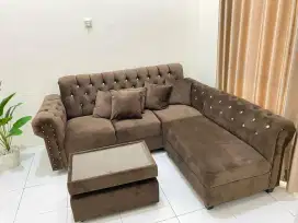 Jual cepat murah sofa L set second like new