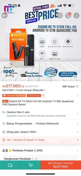 Xiaomi Mi TV Stick Full HD Android TV Stik Quadcore FHD