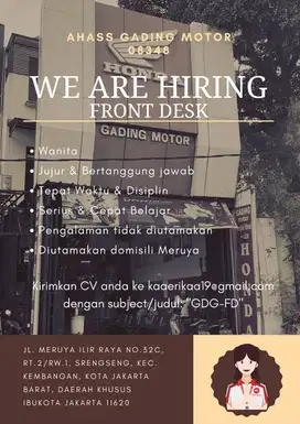 Front Desk/Kasir Bengkel Motor Ahass Gading Motor (JakBar)