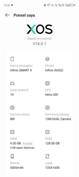 INFINIX SMART 9 MULUS FULLSET 4/128