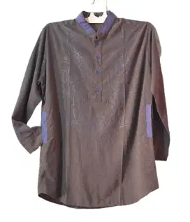 Kemeja Muslim, XL. Blue & Grey. Motif Siluet Dada. Saku model Samping.