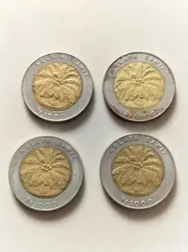 4 Biji Uang Koin Kelapa Sawit Tahun  1996, 1997, 2000.