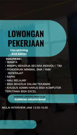 Lowongan kerja admin dan host live