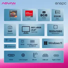 ADVAN ALL IN ONE ONE PC RYZEN 5 3500U 8GB 512SSD W11