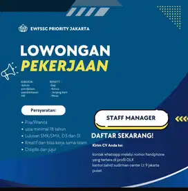 DIBUKA LOWONGAN KERJA STAFF MANAGER