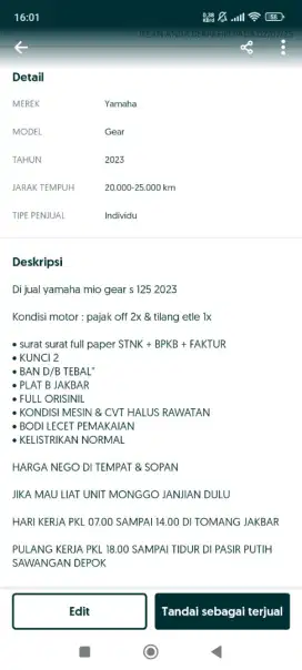 DIJUAL MIO GEAR S 125 THN 2023