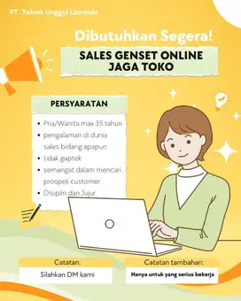 Lowongan Kerja Sales Genset Online Jaga Toko
