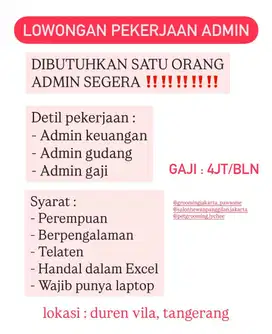 LOWONGAN PEKERJAAN ADMINISTRASI ADMIN
