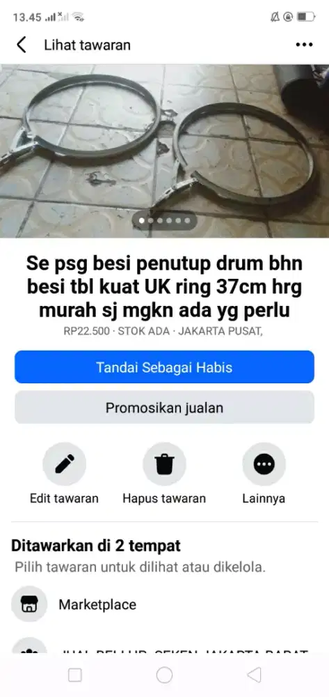 Se psg besi penutup drum khusus UK 37cm kond bgs mgkn ada yg perlu nih