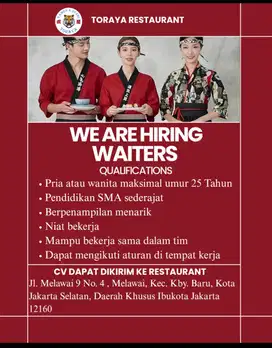 WE ARE HIRING WAITERS!