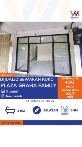 DIJUAL/DISEWAKAN Ruko Plaza Graha Family – 3 Lantai, Surabaya Barat