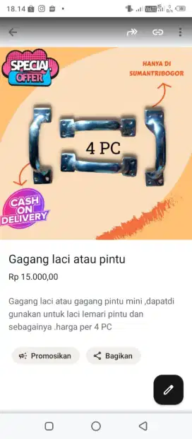 Gagang laci atau pintu lemari isi 4 PC
