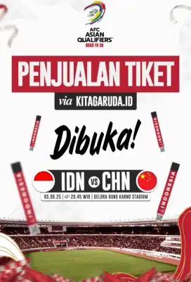 Tiket Match Indonesia vs China 5 Juni 2025 | wajib Garuda ID