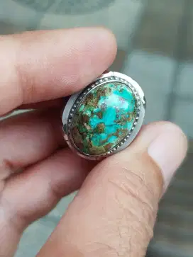 Batu pirus Persia urat emas ring monel 22*16*8 mm