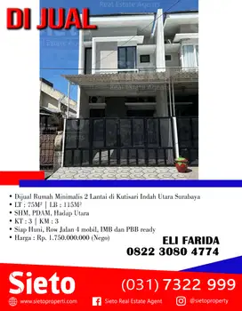 Dijual Rumah Minimalis 2 Lantai di Kutisari Indah Utara Surabaya