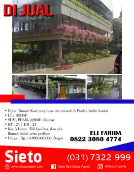 Dijual Rumah Kost yang Luas dan mewah di Pradah Indah Lontar