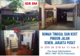 Rumah tinggal dan Kost pinggir jalan Jakarta Pusat