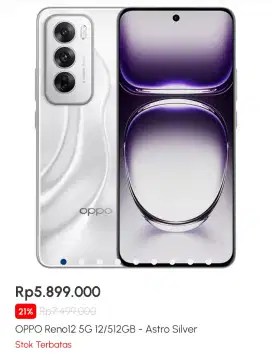 Oppo Reno 12 5G 12/512GB Promo CashBack 1,6jt Garansi Resmi 12 bulan