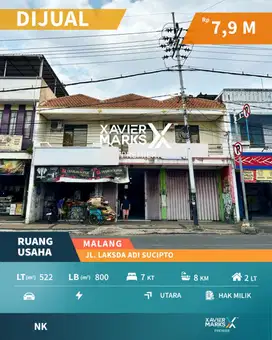 Dijual Ruang Usaha Luas Siap Huni di Nol Jalan Raya LA Sucipto Malang