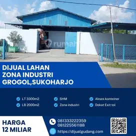 Dijual gudang komersil indistri lokasi Grogol Sukoharjo luas 3300m BU!