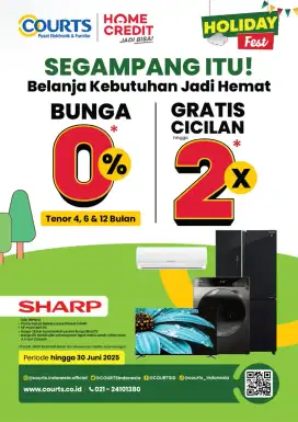 Bunga 0% TENOR 4,6 DAN 12 BULAN, GRATIS CICILAN 2X