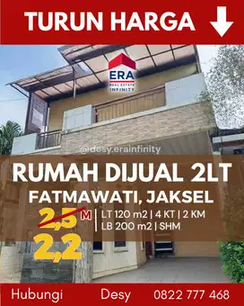 Dijual Murah Rumah 2 Lantai di Fatmawati, Jakarta Selatan