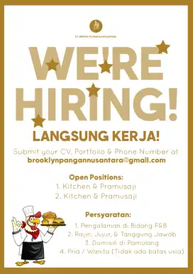 LOKER : KITCHEN & PRAMUSAJI (LANGSUNG KERJA!)