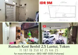 Rumah Kost Benhil 2,5 Lantai 25 Kamar Token Masing²