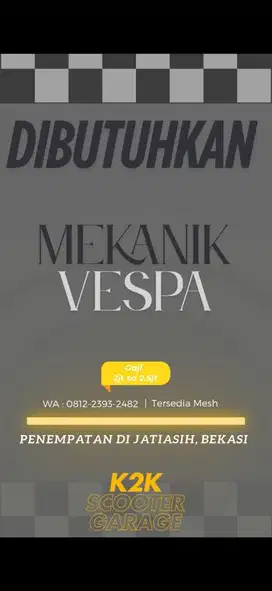 Lowongan Pekerjaan Mekanik Vespa Matic