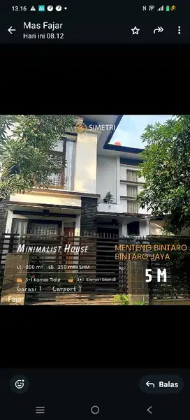 Dijual rumah 2 lantai area premium Menteng sektor 7 Bintaro Jaya