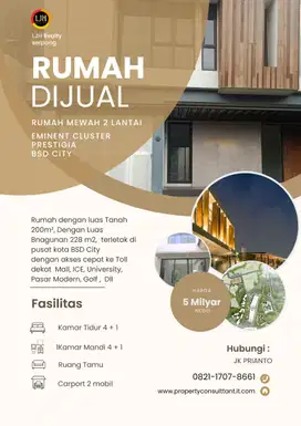 1 Unit rumah bagus di Di The Eminent, cluster Prestigia BSD City
