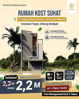 RUMAH KOS 11 KT & 11 KM DEKAT UNIBRAW  KOTA MALANG