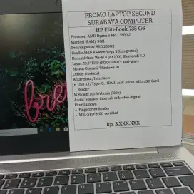Promo Laptop HP Elitebook Ryzen5 Pro 3500U RAM8 256GB siap pakai