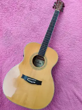 Gitar akustik elektrik top solid original normal KM 200 OM