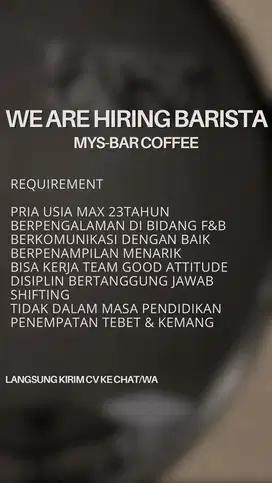 LOKER BARISTA PENEMPATAN TEBET & KEMANG