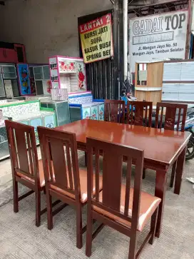 Meja makan minimalis kayu 6 kursi