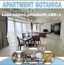 Dijual Apt berkelas: Botanica,Simprug,JakSel uk 148m2(2BR+1),Utr,Rp 6,