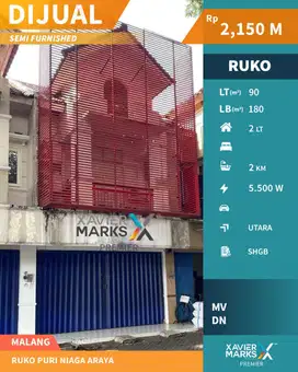 Dijual Ruko Semi Furnish Cocok Semua Usaha di Puri Niaga Araya Malang