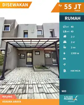 Disewakan Murah Rumah di Kvadra Araya Malang Dekat Kampus Binus
