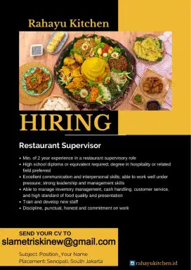 Lowongan kerja chef de partie, Cook Helper, Steward, dan SPV