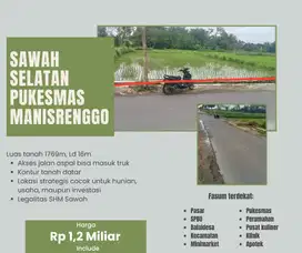 TANAH SAWAH STRATEGIS SELATAN PUKESMAS MANISRENGGO