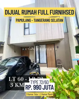 DIJUAL: FULL FURNISHED SECONDARY TERAWAT DEKAT KANTOR WALIKOTA TANGSEL