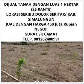 DIJUAL TANAH LUAS 1 HEKTAR