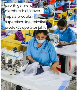 Pabrik garment membutuhkan banyak operator jahit berpengalaman