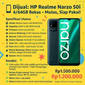 Hp Second Realme Narzo 50i Handphone Bekas Baik Murah Siap Pakai
