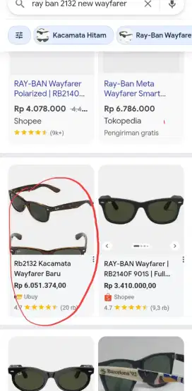 Rayban rb2132 wayfarer kumplit.